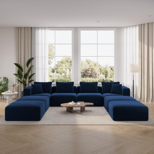 Image of Novilla 141 inch Modular Sectional Sofa, U Shape Oversized Sectional Couch, Modern Cloud Design with Smarts Coil Support, Boneless Sectional Couch for Living Room Apartment, No Assembly Required, Blue