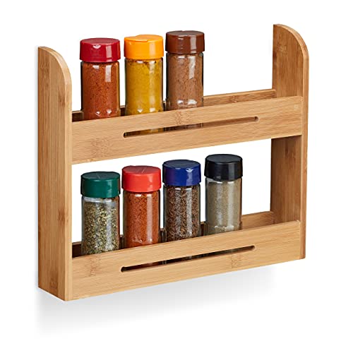 Relaxdays Étagère à épices herbes en bois bambou 2 étages support épices cuisine HxlxP: 26 x 31 x 6 cm, nature
