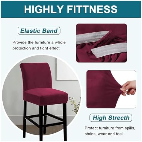Stretch Bar Stool Covers, Pub Chair Slipcovers, 2-Pack Protector for Short Swivel Dining Chairs, Durable and Stylish Barstool Slipcovers for Home Decor