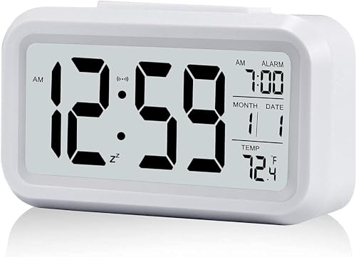 Reacher White Digital Alarm Clock Table Clock for Students, Home, Office, Corporate with Automatic Sensor, Date & Temperature