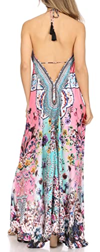 Image of Sakkas Lizi Womens Maxi High-Low Halter Handkerchief Long Dress Beach Party