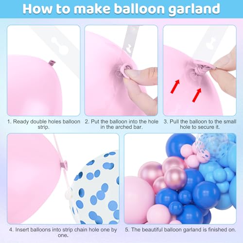 Image of Amandir 153pcs Pink and Blue Balloon Arch Garland Kit Different Sizes | 18 12 10 5 inch Pastel Blue Pink Purple Confetti Balloons for Boys Girls Shower Pool Summer Party Gender Reveal Decorations