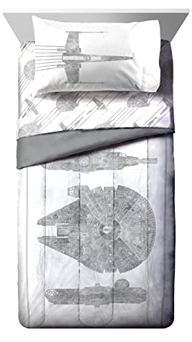Image of Star Wars Full Comforter Set 7 Piece Soft Bedding for Boys, White | Millennium Falcon, Comforter Sheets Shams Pillowcases, Official Product, Soft Microfiber, Machine Washable, Boys Gift