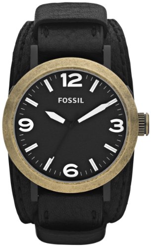 Fossil JR1367 Clyde Stainless Steel and Leather Watch, Black