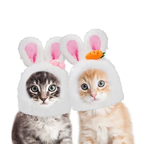 Whaline 2 Pack Easter Pet Hat Set Cute Bunny Rabbit Hat With Ears Adjustable Bunny Hats Easter Pet Costume Accessory Headwear For Cats Small Dogs Kitten Puppy Party Photo Prop Cosplay Supplies #TOP3