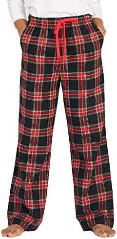 LAPASA Women's Flannel Pajama Pants Plaid 100% Cotton Pajamas Pants M, Black&Red Plaid