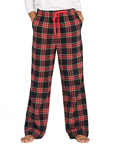 Lapasa Women's Flannel Pajama Pants Plaid 100% Cotton Pajamas Pants M, Black&Red Plaid #TOP16