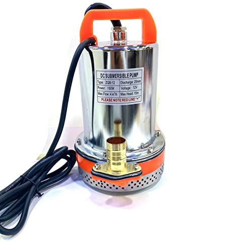 Image of APMs 12V Solar Submersible Water Pump 150W Solar Panel or Battery Operated DC Water Pump Max Head 25-30 Feet & Flow 4000Lph Stainless Steel Pipe Size 1 inch Cable Length 2M (1 Year warranty)