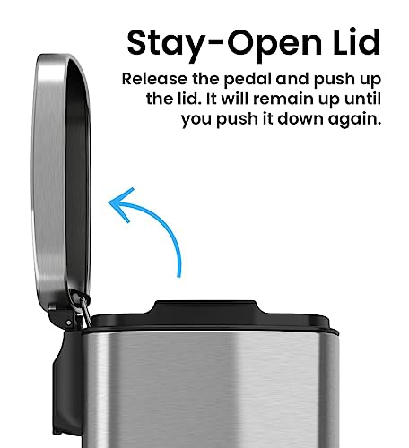 Image of iTouchless SoftStep 1.32 Gallon Slim Step Pedal Bathroom Trash Can with AbsorbX Odor Filter & Removable Inner Bucket, Fingerprint-Proof 5 L Stainless Steel Wastebasket, Restroom, Office, Tight Spaces