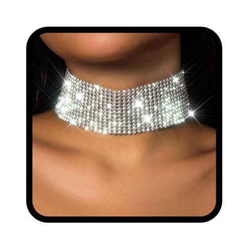 Nicute Rhinestone Necklace Jewelry Silver Crystal Wide Choker Necklace Sparkly