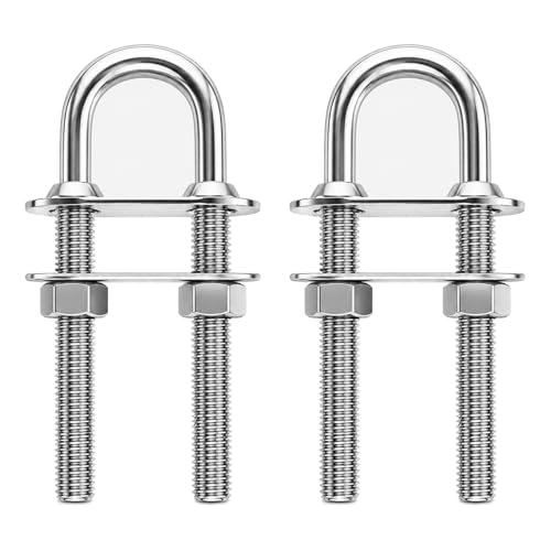 Image of Boat Stern Bow Eye Tie Down U Bolt, Marine Stainless Steel with Hex Nuts and Washers, 4-1 /2 in Overall Length, 3 /8 in Stock, 3 in Thread Length, 2 Pack
