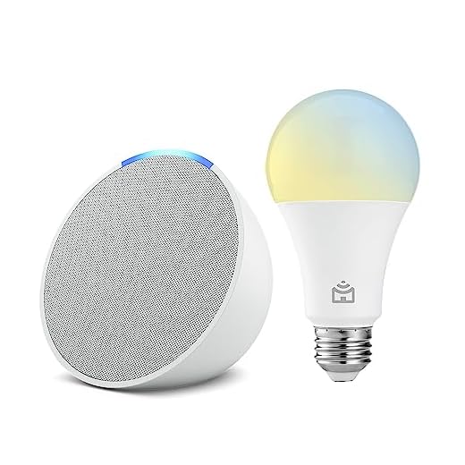 Apresentamos Echo Pop | Smart speaker compacto com som envolvente e Alexa | Cor Branca + Lâmpada Positivo 9W