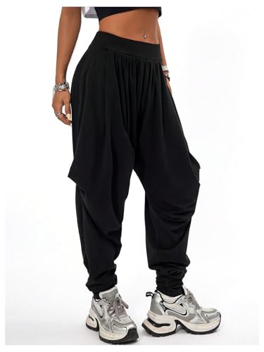 Verdusa Women's Hippie Baggy Harem Pants Elastic Waist Drop Crotch Trousers with Pockets3