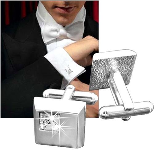 Gemelli da uomo quadrati, con cristallo bianco