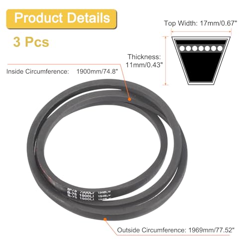 Image of uxcell 3pcs B75 Classic Wrapped V-Belt, 78 inch Outer Circ B Profile V-Belt