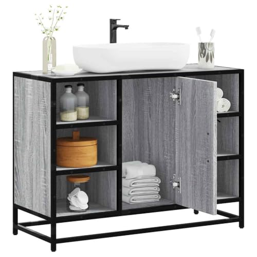 Mueble de Lavabo de Baño con Estilo Retro y Marco de Metal, Amplio Espacio de Almacenamiento y Diseño Industrial Elegante para Interior
