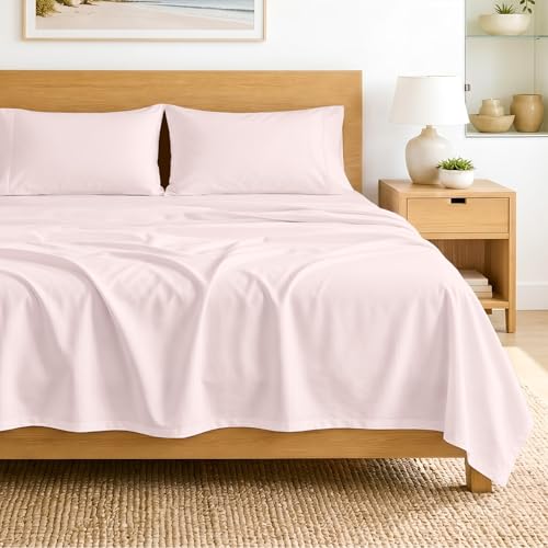 Image of SGI bedding RV Short Queen Sheet Set 60x75, 600 TC Egyptian Cotton, 4 Piece Luxury Hotel Collection, Ultra Soft & Breathable, Fits RV Mattress Camper & Trailer, 15 Inch Pocket, Blush