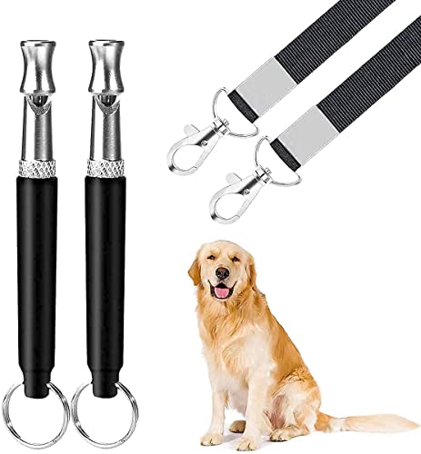 Dog Whistle, 2 Pack Dog Whistle to Stop Barking Neighbors Dog, Adjustable Ultrasonic Silent Dog Whistle, Professional Recall Dog Training Whistles Control Tool for Dogs, with Black Strap Lanyard