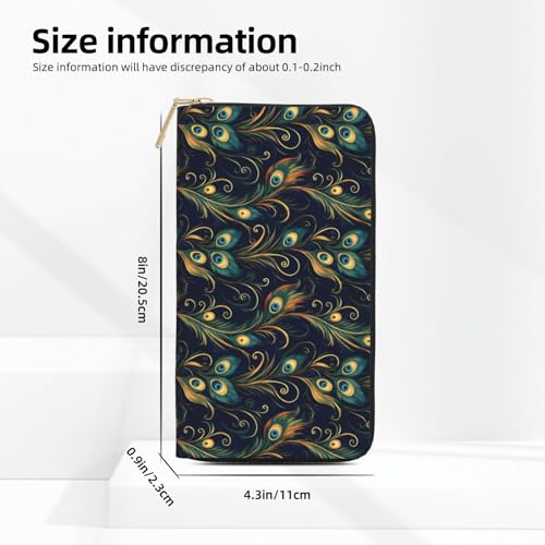 Wallet Women - Elegant Peacock Feathers (A) Print Leather Wallet Large Capacity Bifold Long Ladies Wallets With Zipper2