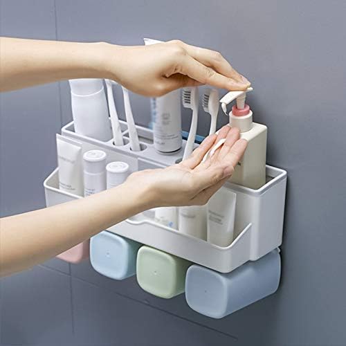 Toothbrush Holder with Cups Automatic Toothpaste Squeezer Dispenser Wall Mount Bathroom Storage Rack Bathroom Accessories Set