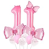 Yoehlon Coquette Birthday Decorations, Pink Bow Balloons Set with 40-Inch Number 11 Balloon, Pink Bow Birthday Decorations for Girls (Pink 11)