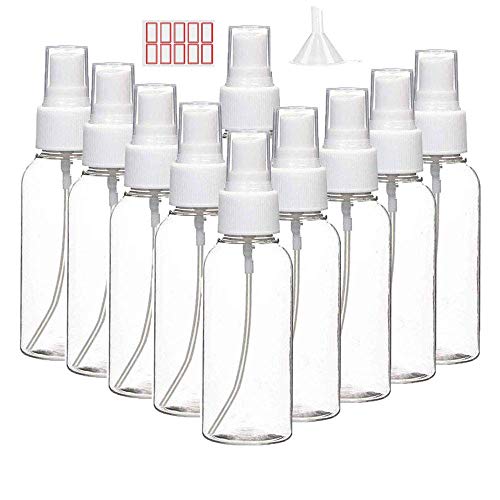 Plastic Spray Bottles, 10 Pack 2oz Clear Empty Spray Container Fine Mist Sprayer Refillable,Small Spray Bottle Container with Funnels for Essential Oils, Travel Size, Perfumes