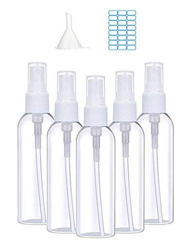 JEALNBONL 5Pcs Plastic Transparent Small Empty Spray Bottles for Makeup Skin Care Refillable Bottle Tools Random Color (60ml*5pcs)