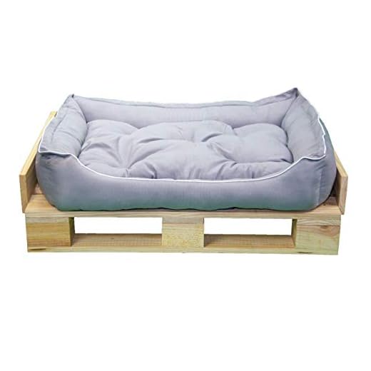Cama para Perros, Sofá para Perros, Cesta para Perros con Cojín Extraíble de Color Gris + Cama Palet Europeo NUEVOS A ESTRENAR (Colchoneta + Palet, M (65x55x23.5 cm))