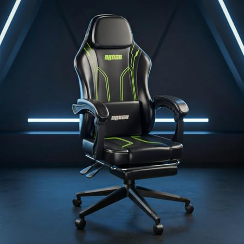 Image of DROGO Phantom Ergonomic Gaming Chair with Premium PU Leather Fabric, Linkage Armrest, Adjustable Neck & Lumbar Pillow | Computer Chair for Study | Home & Office Chair with Recline (Black /Green)