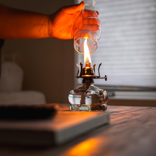 Lamplight 12-inch Chamber Oil Lamp Clear Glass, Hurricane or Power Outage, White, 110