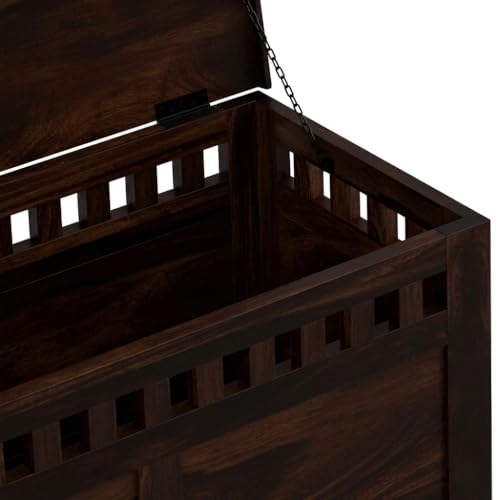 Image of Amazon Brand - Solimo Novae Solid Sheesham Wood Storage Trunk | Wooden Box Chest for Clothes Linen Storage for Bedroom Living Room and Home (Walnut Finish)