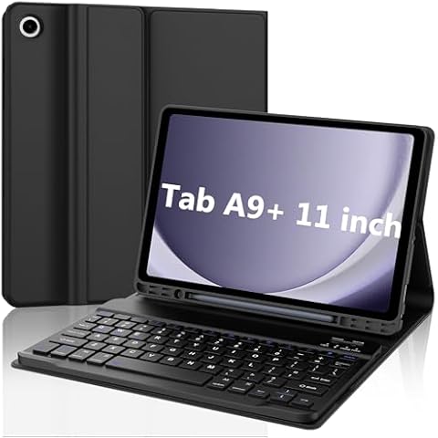 BORIYUAN Keyboard Case for Samsung Galaxy Tab A9 Plus 5G 11 Inch 2023(SM-X210/X216/X218) - Detachable Wireless Bluetooth Keyboard Folio Smart Cover with S Pen Holder for Galaxy Tab A9+ 11" (Black) Cover