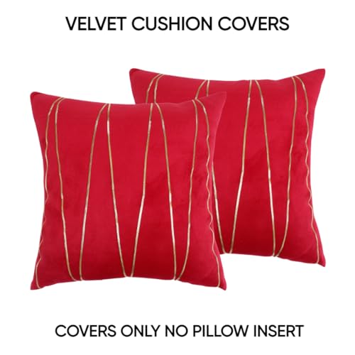 Image of Amazon Brand - Umi Gold Leather Striped Pack of 2 Throw Pillow Covers Velvet Decorative Cushion Covers Cases for Sofa Bedroom Livingroom Car 22 x 22 in Wine Color