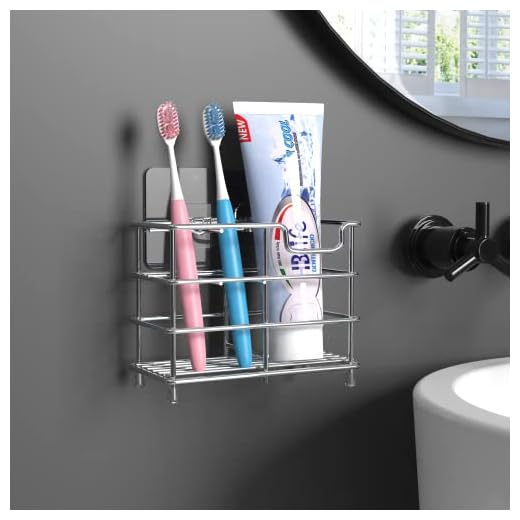HBlife Small Toothbrush Holder Wall Mounted for Bathroom, 5 Slots Silver Stainless Steel Bathroom Accessories Organizer for Small Spaces