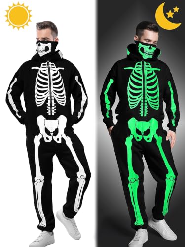 Costume Halloween homme squelette phosphorescent : pyjama combinaison adulte - 5