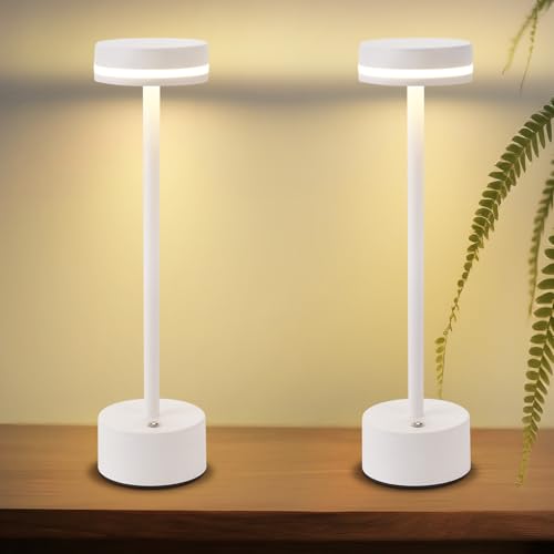 meoaow Lámpara de mesa con 2 luces LED inalámbricas, con batería, regulable, con USB-C, recargable, con batería, táctil, para dormitorio, comedor, oficina