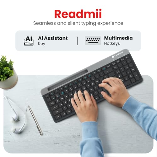 Image of LAPCARE Readmii 2.4GHz Wireless & Bluetooth 5.1 Rechargeable Keyboard with AI Assistant Key, Type-C Charging, Multi-Device Connection (2 Devices), Full Size with Numpad, 10m Range (Black & Grey)
