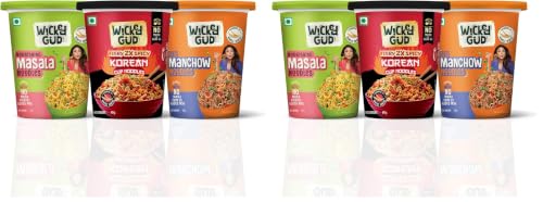 Image of WickedGud Cup Noodles Variety Pack | Fiery Korean, Masala & Manchow Flavours | High Protein & Fiber | No Maida | 67 g, 69 g & 70 g Cups (Pack of 6)