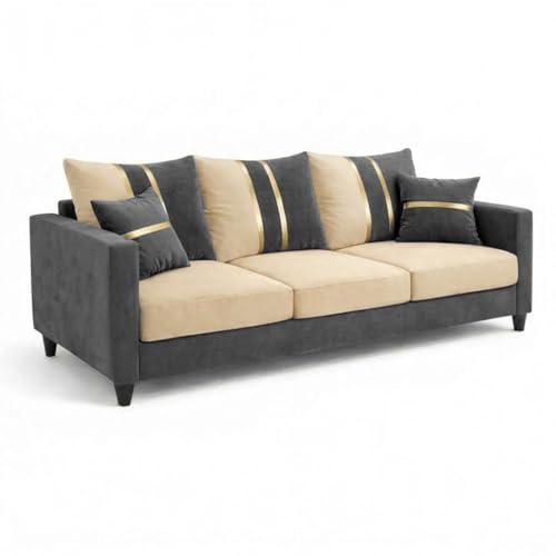 Image of Jester Plush Comfort Sofa Set | 3 Seater + 1 Seater + 1 Seater | Luxury Velvet Suede Fabric | Modern Living Room Sofa | Dark Gray - Cream