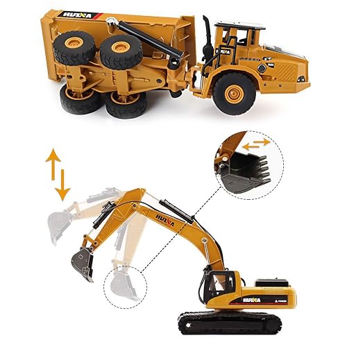 Gemini&Genius 2Pcs Construction Vehicle Toys Dump Truck and Excavator Set Heavy Metal 1/50 Scale Digger and Dumper Diecast Engineering Vehicle Toys for Kids and Decoration House - Image 8