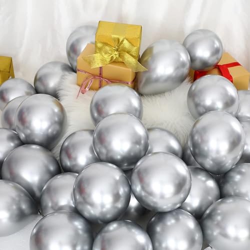 Image of Silver Chrome Balloons, 50 pcs Silver Chrome Metallic Balloons for Birthday, Anniversary, Engagement, Wedding Decorations, Baby Shower, Festival Party Decorations (50 Pcs, SL Ch)