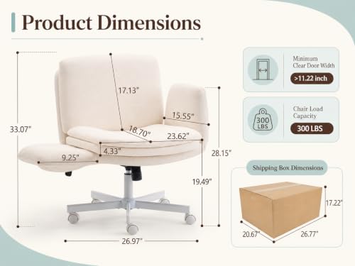 Image of Armrests Criss Cross Chair - Wide Comfy Swivel Vanity Chairs with Wheels, Comfortable Adjustable Home Office Desk Computer Chair for Reading Room, Bedroom, Makeup Room (Beige)