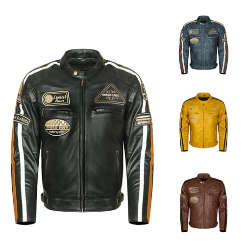 Generico STORM Chaqueta de moto para hombre en piel de cordero – Estilo Café Racer & Custom Harley | Cerato vintage hecho a mano con protecciones CE (FR/ES, Letras, 5XL, Regular, Regular, Negro)