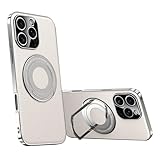 FDUJINH Lederhülle für iPhone 16 Pro Max/16 Pro/16, magnetischer Kickstand luxuriöse elektrophorese Geschäftshülle dünne Objektivschutz Schutzhülle,Weiß,16 Pro Max