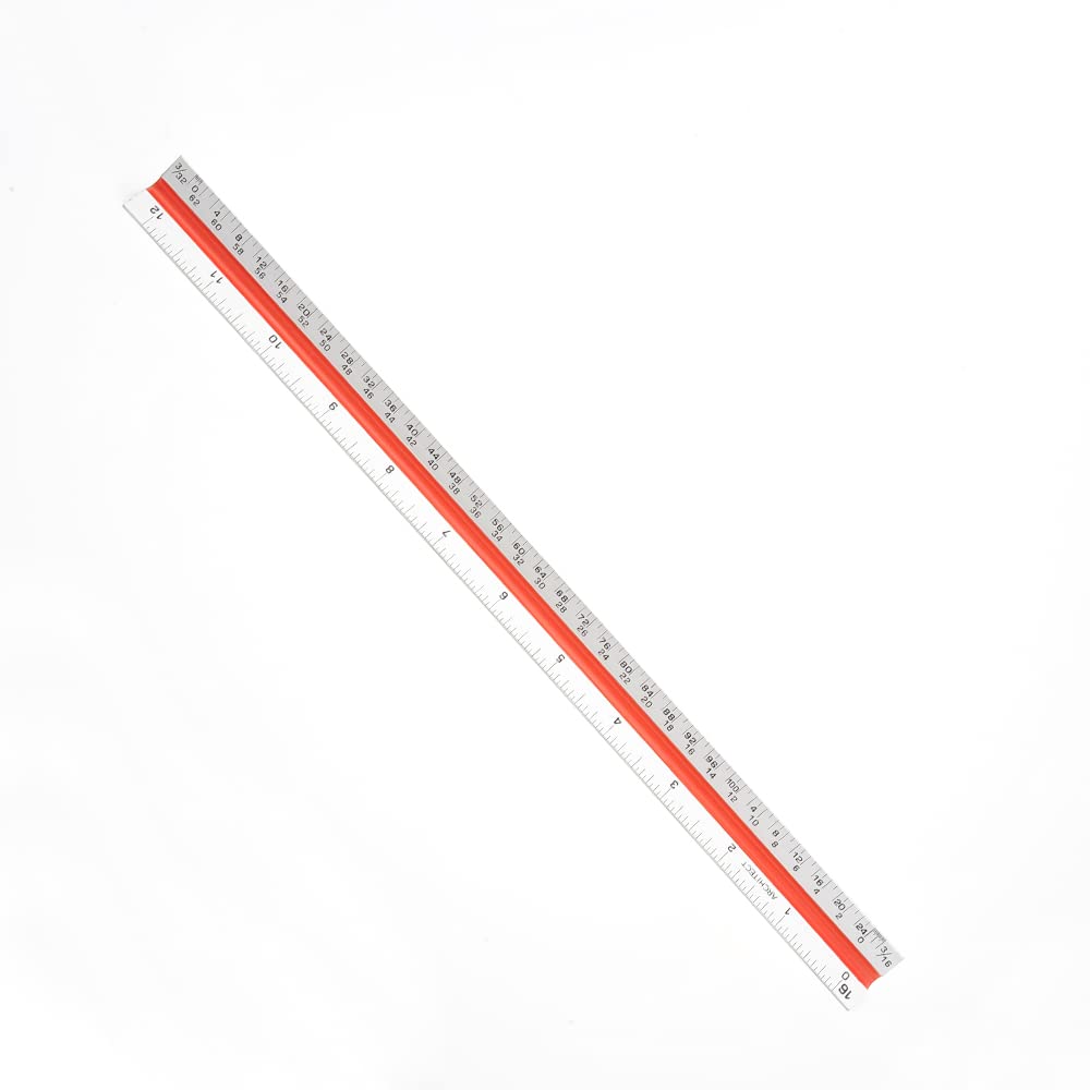 PowerTRC Regla triangular de aluminio para arquitectos, medidas imperiales de 12 pulgadas para arquitectos, ingenieros, estudiantes, contratistas, 1 pieza