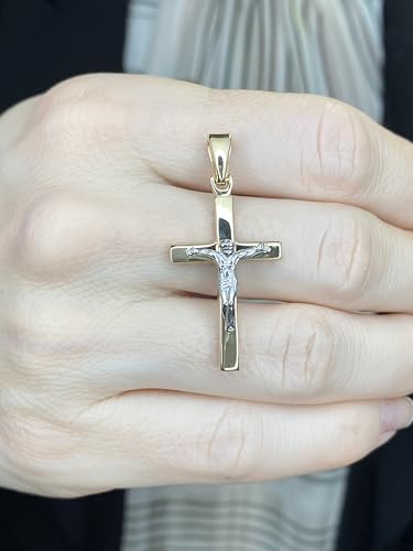 Pendentif en forme de croix en or véritable 14 carats Jésus communion