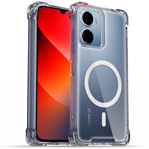 Image of Amazon Basics Back Cover for Redmi 15A 5G Mag-Safe Shockproof PC + TPU Protective Case Magnetic Support Bumper Case (Transparent Mag-Safe)