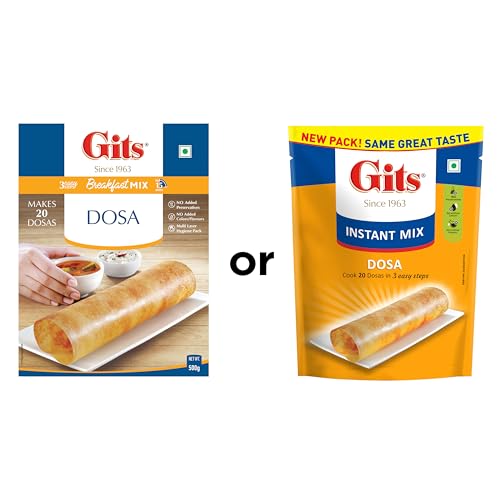 Gits Instant Rice Dosa Breakfast Mix, Makes 20 per Pack, Pure Veg, South Indian Breakfast Mix, 500g