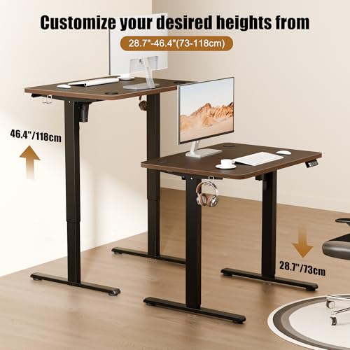 Image of ERGOMAKER Electric Height Adjustable Standing Desk 80x60cm (31 inchx23.6 inch), Sit Stand Desk with Splicing Top for Home Office (Black Frame + Black Walnut Desktop)