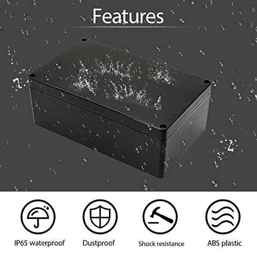 Image of Project Box IP65 Waterproof Dustproof Junction Box ABS Plastic Enclosure Box for Electronics Black Outdoor Project 7.87 inchx 4.72 inchx 2.95 inch(200x120x75mm)